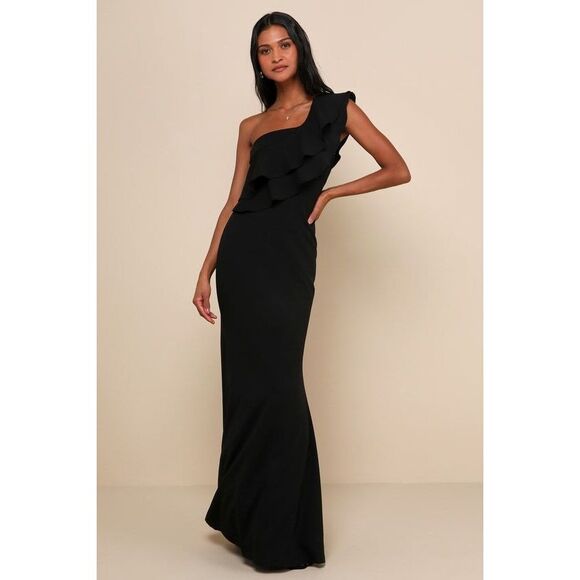 Lulus Dresses & Skirts - Lulus Grand Beauty Black Ruffled One-shoulder Mermaid Maxi Dress - Size S